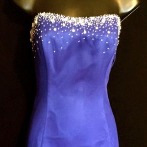 Royal Blue and White beaded Gown  VS173